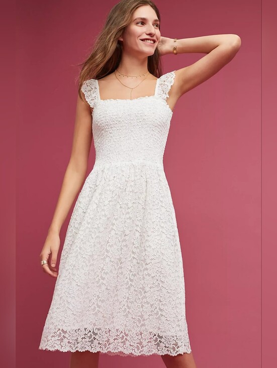 Maeve Dresses & Skirts - Anthropologie Maeve Anastasi Smocked Lace Midi Dress Ivory S